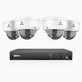 HZ804 - 4K 4 Kanal PoE Dome Überwachungskamera-Set mit 4 Kameras, 4X Optischer Zoom, 2,8-12 MM motorisiertes Varifokalobjektiv, Intelligente Zwei Lichtern Nachtsicht, Bewegungserkennung 2.0, Eingebautes Mikrophon, Alarmierung mit sirene und blitzlicht